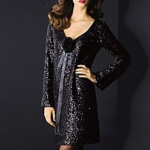 ELLEN TRACY  SEQUINED BLACK COCKTAIL DRESS - 12